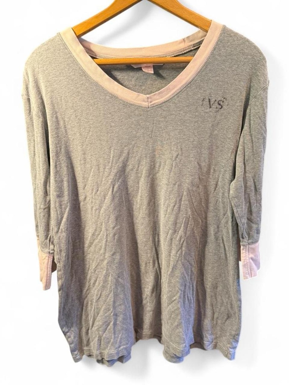 Victoria's Secret Gray Top with Pale Pink Trim V-Neck